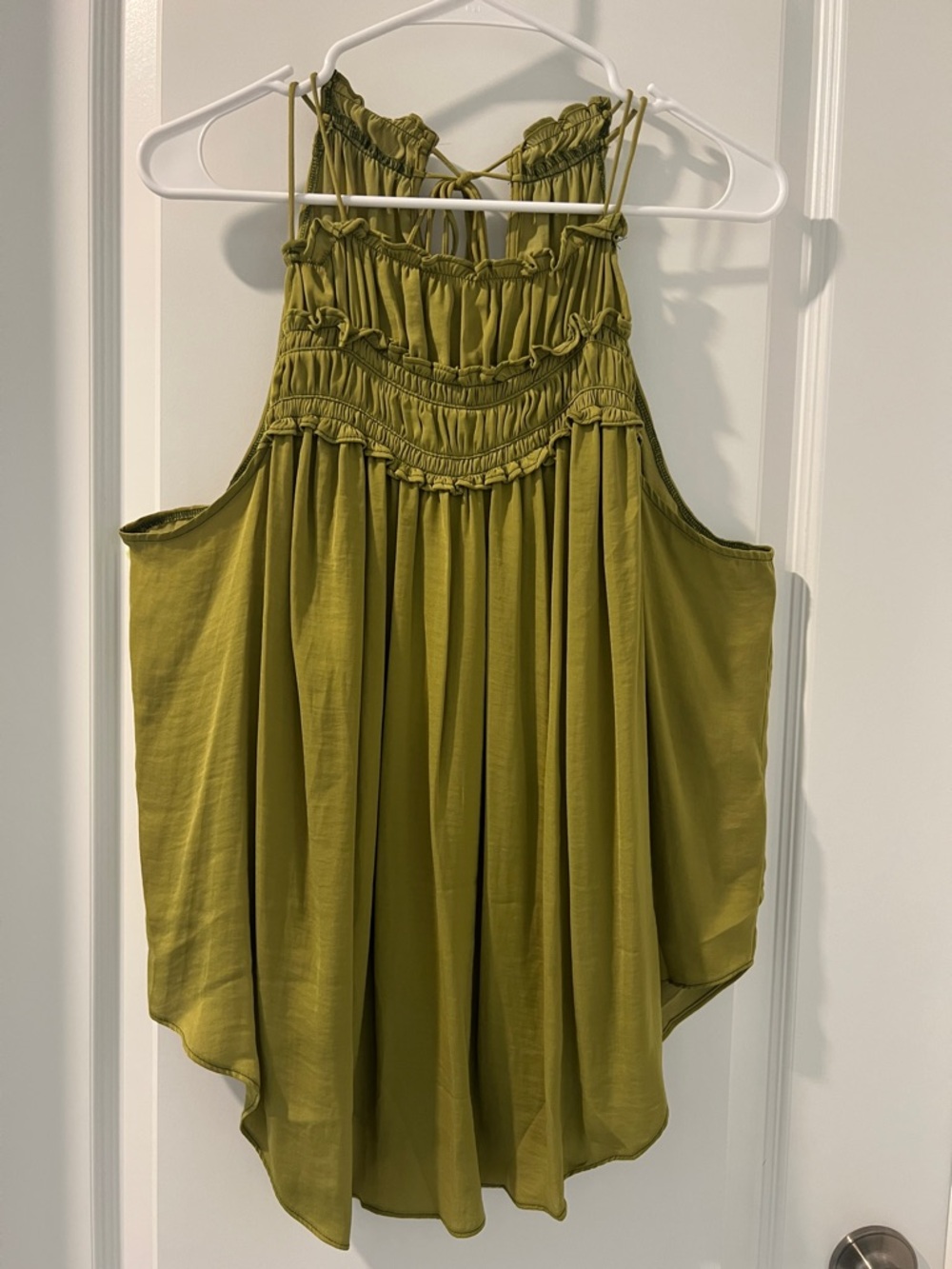 Free People Olive Green Smocked Halter Tank